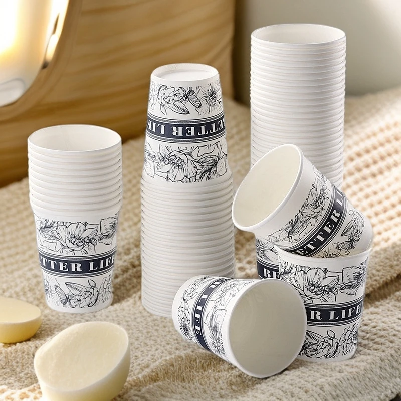 一次性纸杯子加厚家商用办公室卡通图案250毫升广告杯定印制整箱
