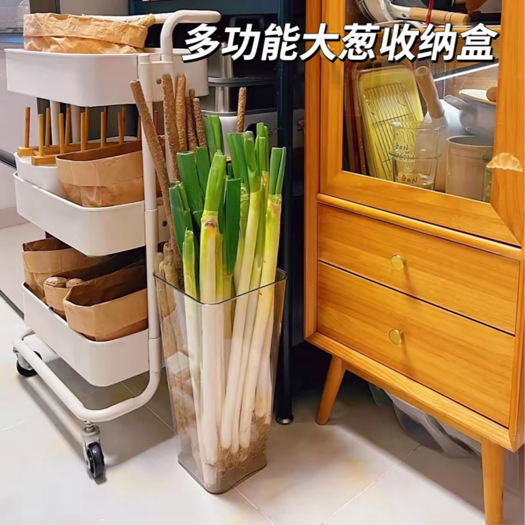 多功能大葱收纳盒铁棍山药透明收纳桶厨房姜蒜食材大容量整理筒