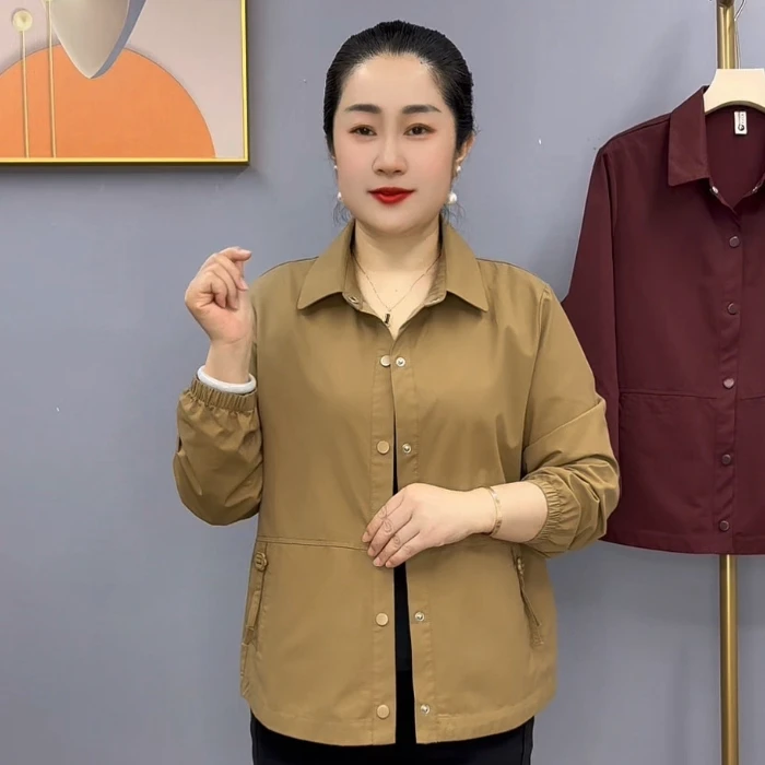 早秋新款时尚洋气宽松显瘦舒服透气妈妈装单层薄外套817款