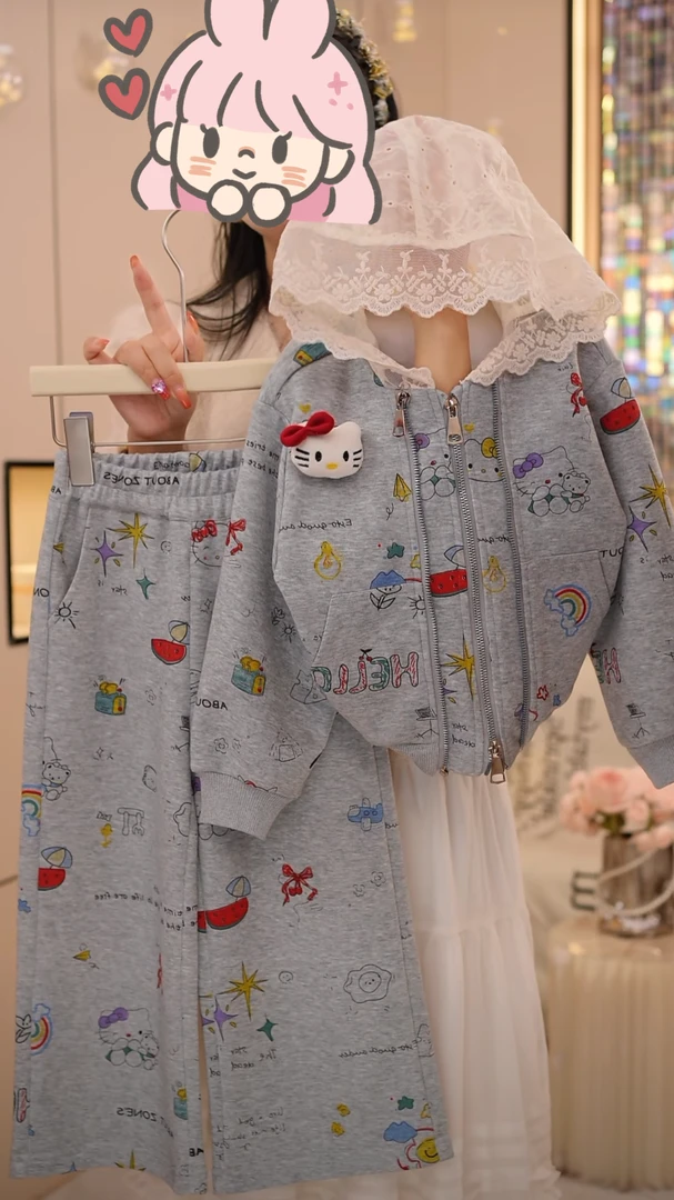 女童2025春秋季新款儿童时尚休闲洋气连帽套装