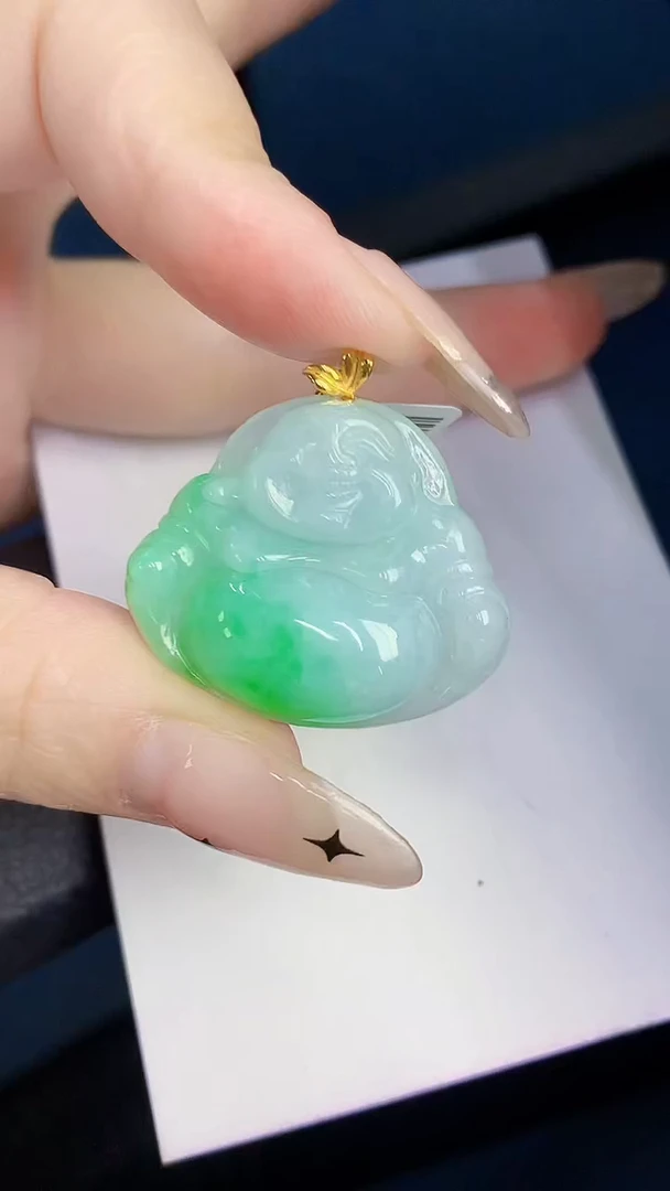 颈饰18K金镶嵌翡翠缅甸天然翡翠A货