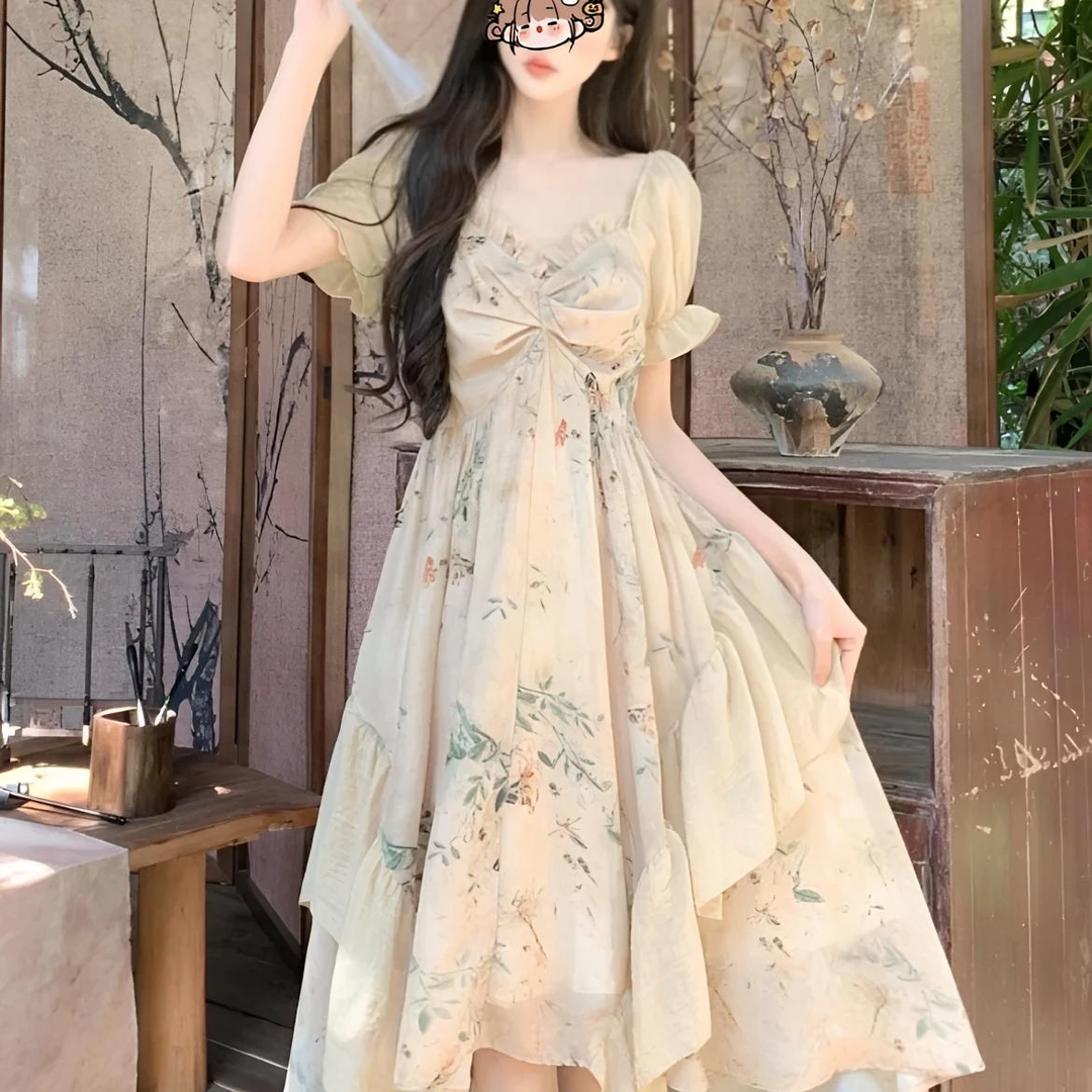 901~1000仙女辣妹碎花雪纺公主在逃连衣裙气质