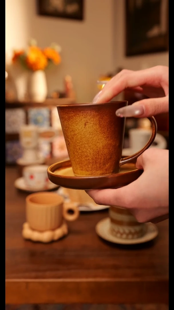 陶瓷便携款粗陶复古磨砂杯碟