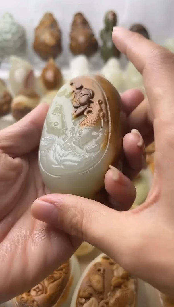 石材方解石棉纹正常不退换荷花鱼