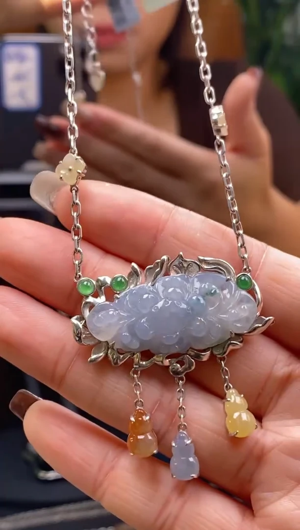 颈饰银S925镶嵌翡翠净货13991