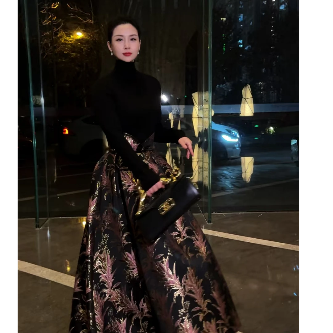 【NNC】2024新款提花 伞摆裙百搭气质高腰网红显瘦大摆重工复古