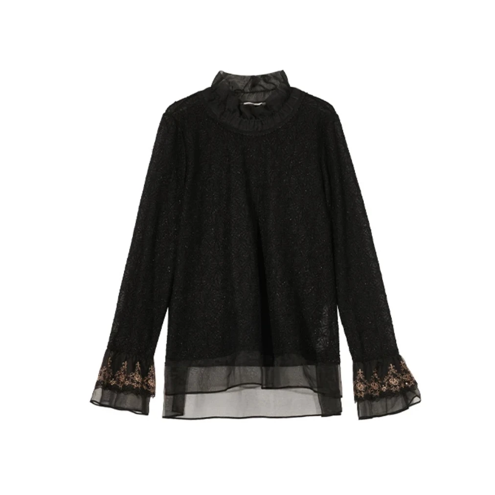 小董服饰2024888新款羊毛打底蕾丝上衣