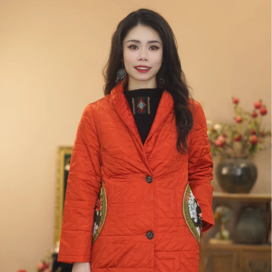 红裳冬季百搭保暖气质优雅休闲民族风时尚国风棉衣22022