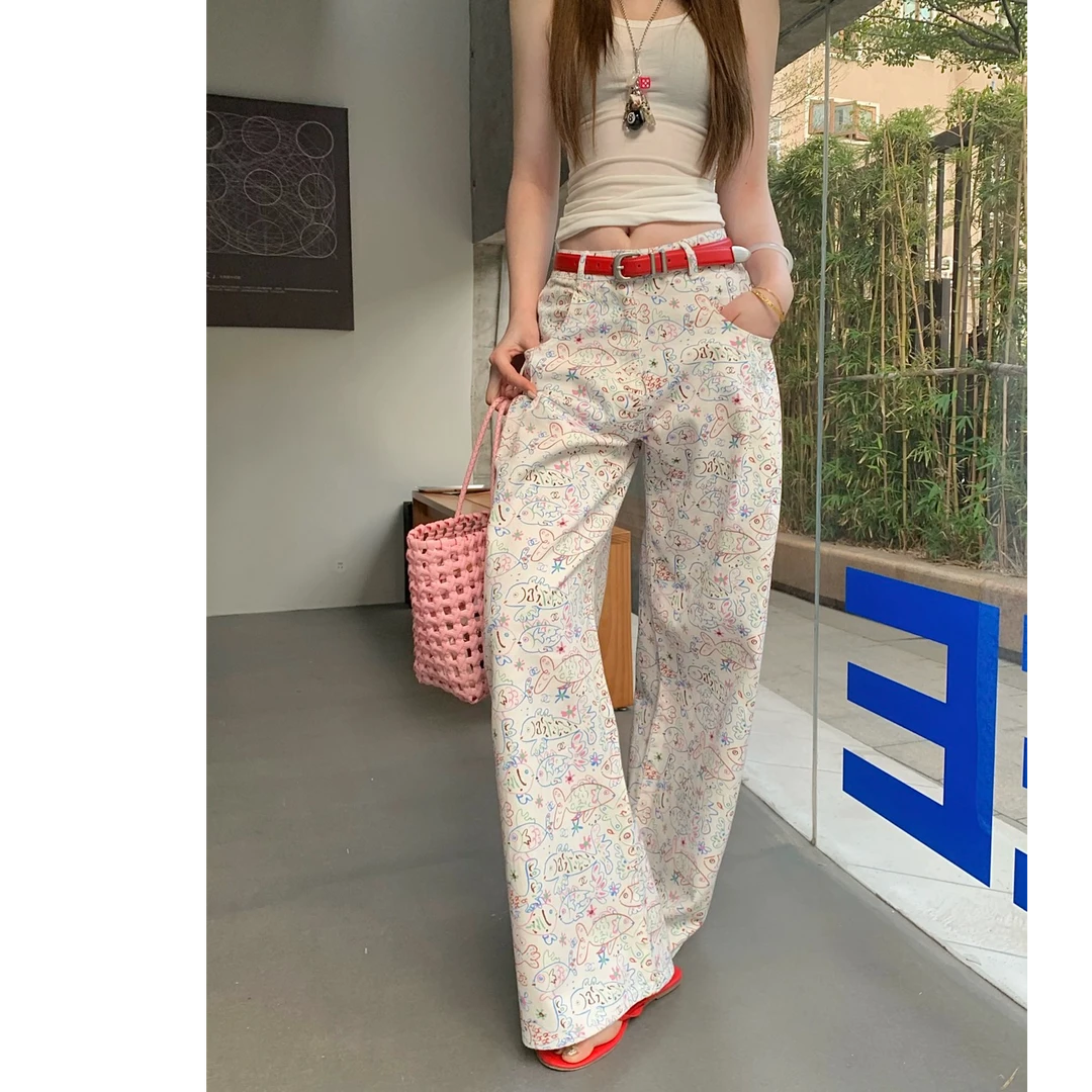 猫猫加长女裤高个子小鱼牛仔裤春夏新品57056