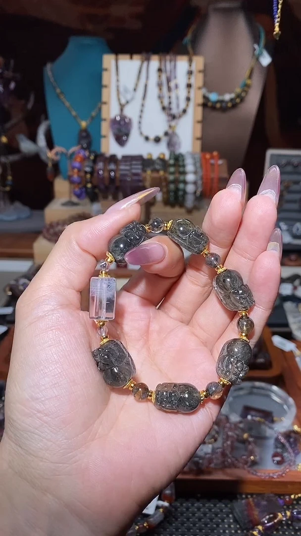 DIY手串未镶嵌水晶极光黑羽貔貅阵