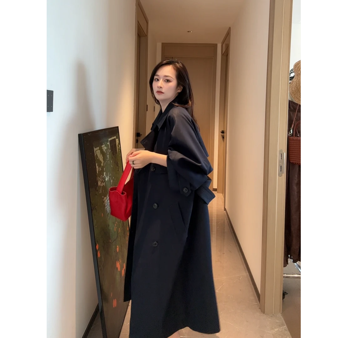 时尚潮流复古英伦风双排扣长款风衣#0866