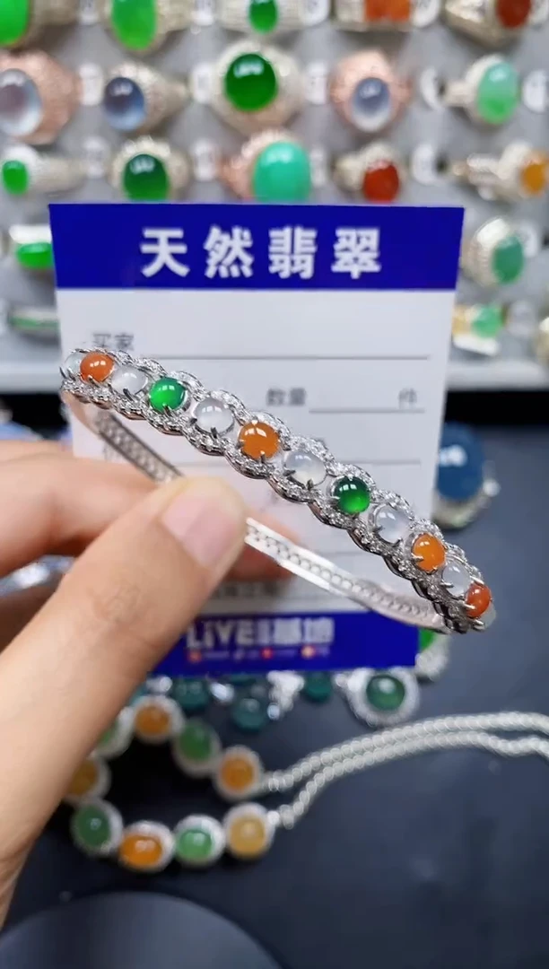 翡翠手镯银S925镶嵌0278