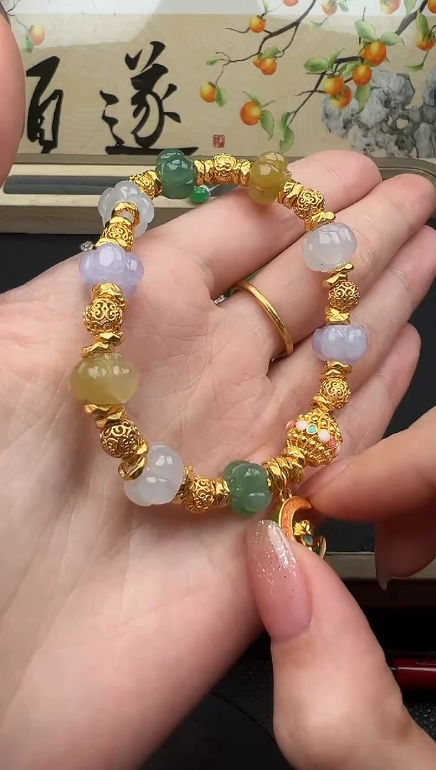 足金镶嵌手串翡翠勿拍