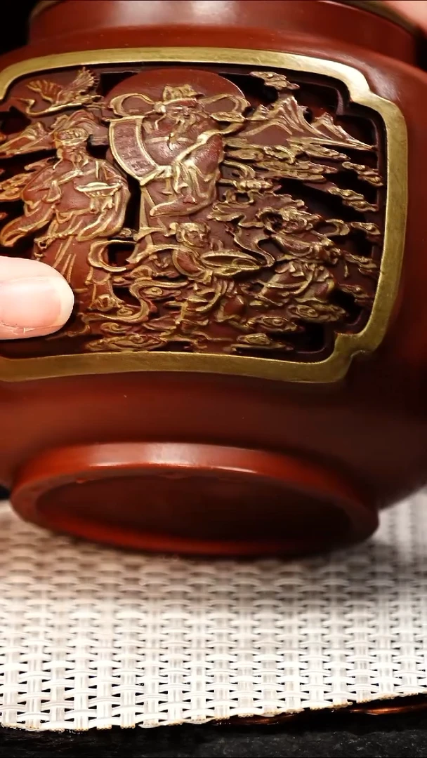 茶壶紫砂朱持平 招财纳福68 红清水 450毫升   配绿泥盖杯