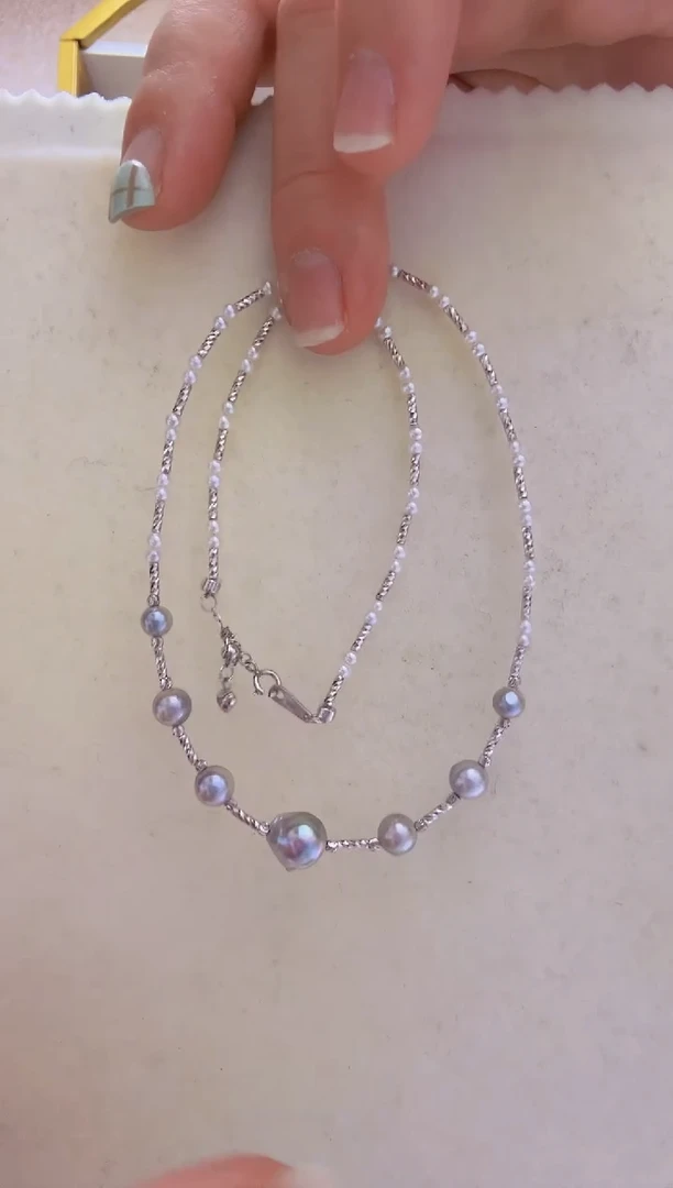 【闪购商品】海水珍珠项链未镶嵌真多麻+淡水+S925银项链