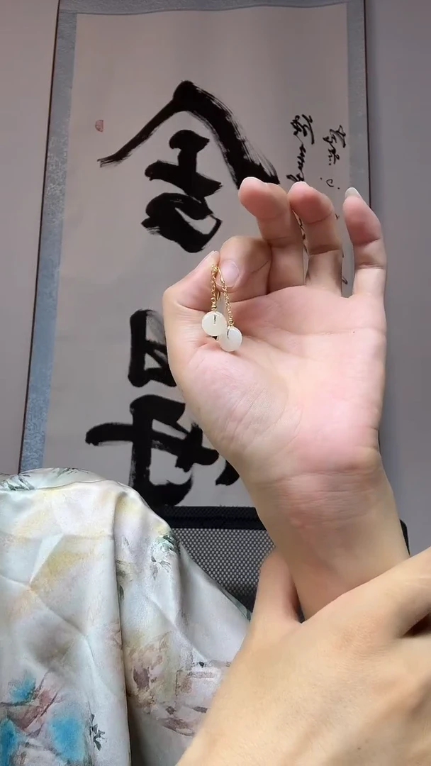 银S925镶嵌和田玉耳饰耳钩