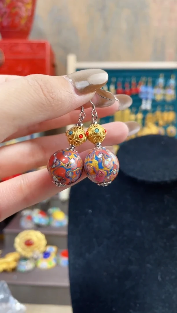 【闪购商品】非遗犀皮漆精品耳环橙粉色