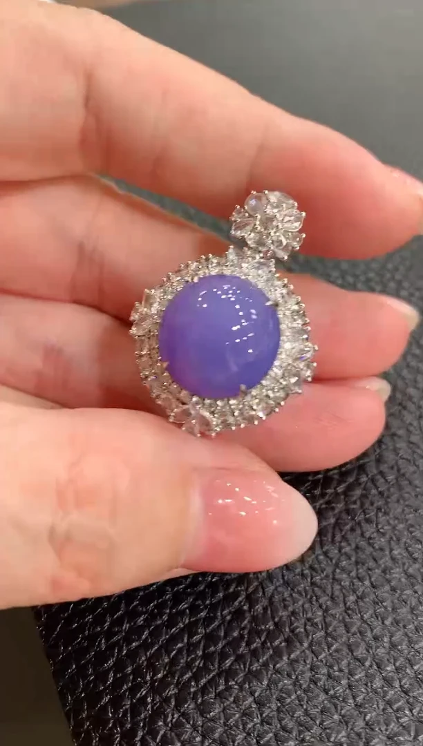 18K金镶嵌戒指翡翠C38 紫货有一定色差