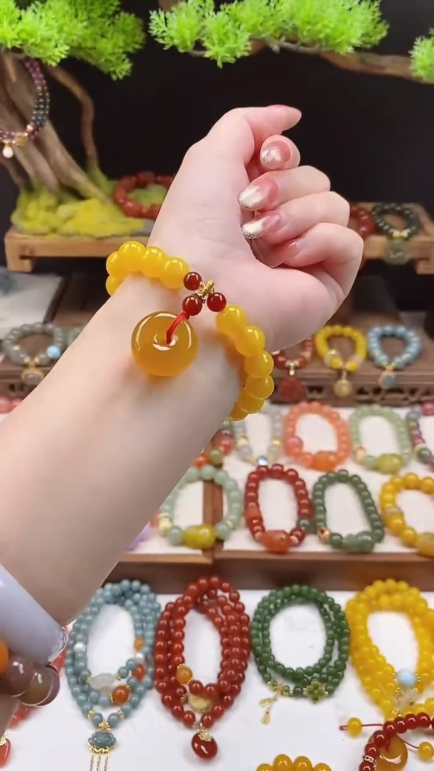 未镶嵌玛瑙手饰黄玛瑙带平安扣卡10mm