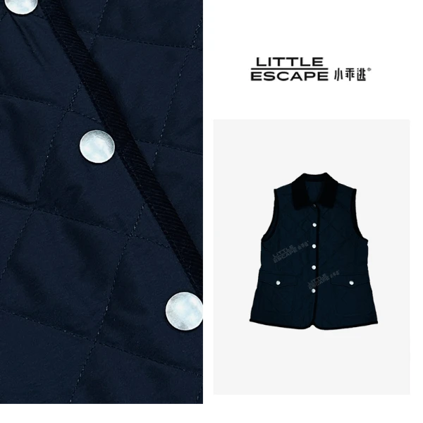 小乖逃休闲时尚银扣黑色马甲棉服菱格设计百搭N95185