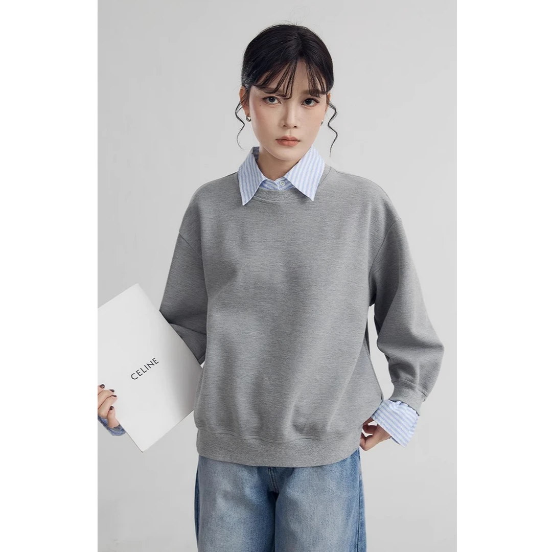 假两件长袖卫衣女设计感修身显瘦polo领衬衫上衣G4375