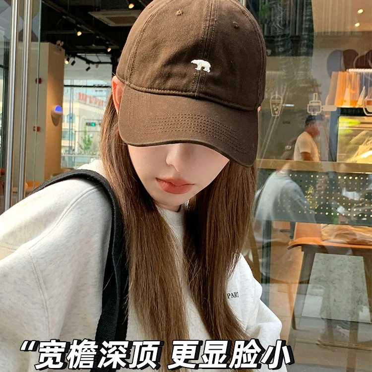 美式灰色棒球帽女2025新款软顶北极熊鸭舌帽男显脸小遮阳防晒帽子