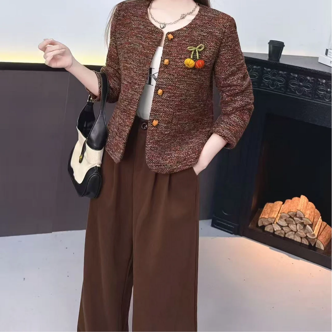 短外套小香风毛呢短款女秋季长袖圆领气质单排扣春秋显瘦 25091