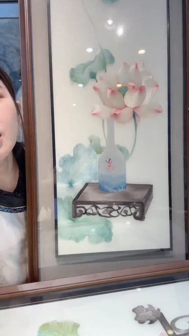 刺绣非遗苏绣手工刺绣荷花四条屏