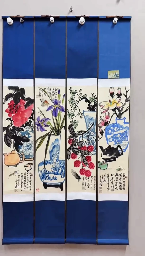 国画李克瑛-国画花鸟4条屏
