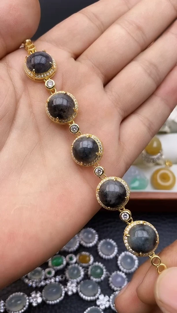 银S925镶嵌手链翡翠定制款9999