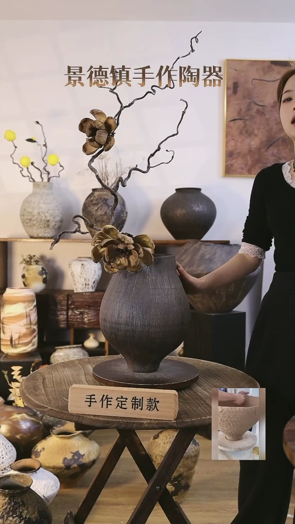 【闪购商品】摆件景德镇高温手工花瓶口径12  高32