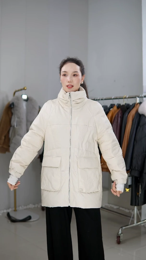 M真皮皮羽绒衣长80