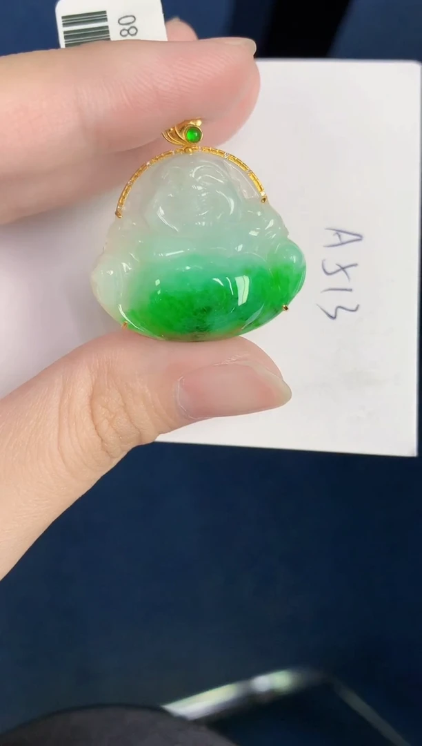 颈饰18K金镶嵌翡翠天然翡翠缅甸A货