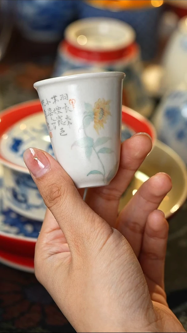 景德镇高温手工手绘菊花主人杯