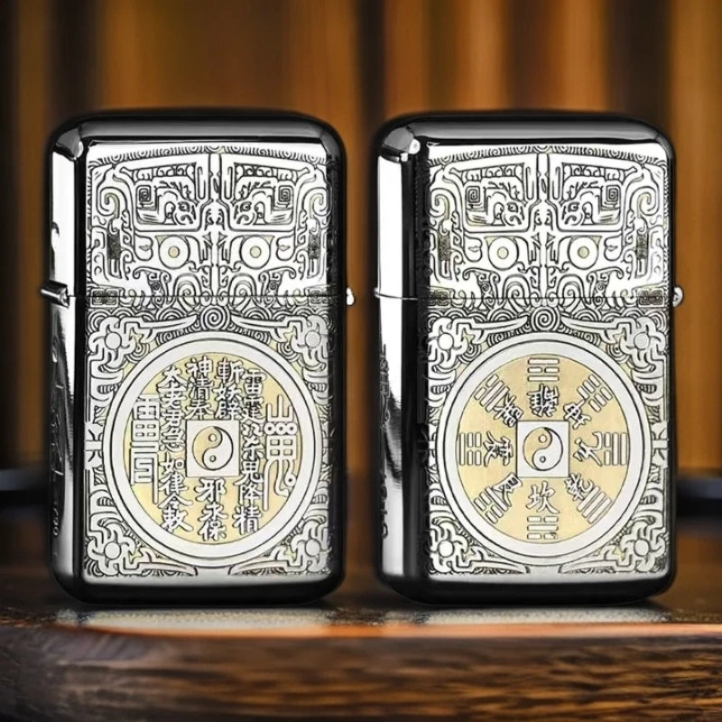 EIFFEL/埃菲尔E05-011白镍双色典藏山鬼花钱防风打火机男士