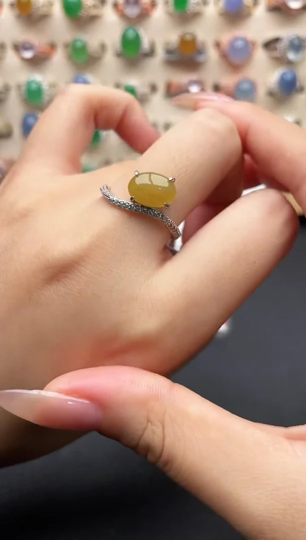 银S925镶嵌戒指翡翠一物一证一礼盒