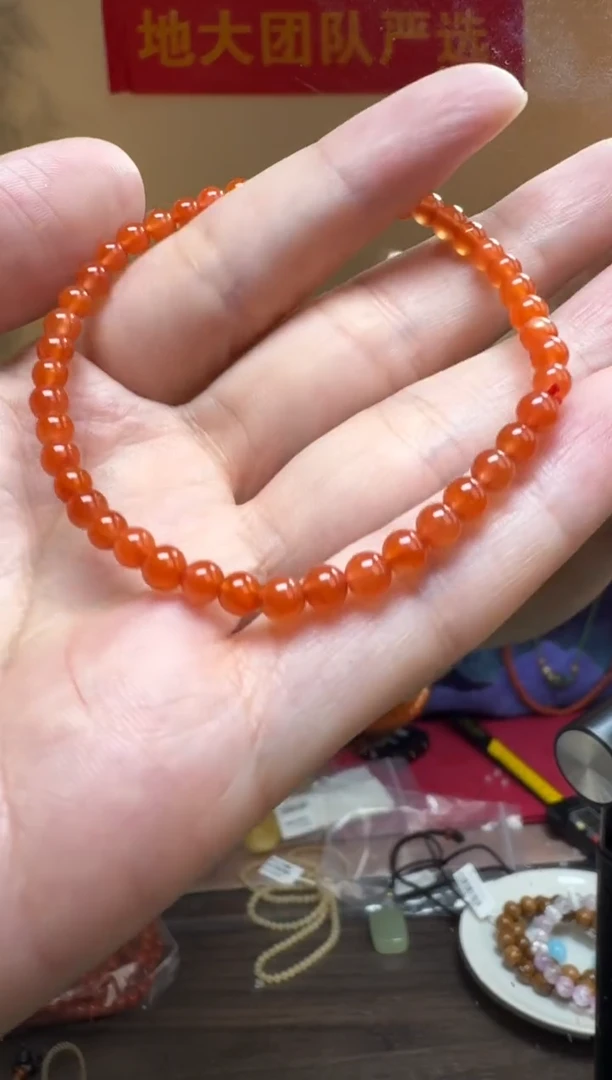 未镶嵌手串南红玛瑙约4mm+南红圆珠单圈手串