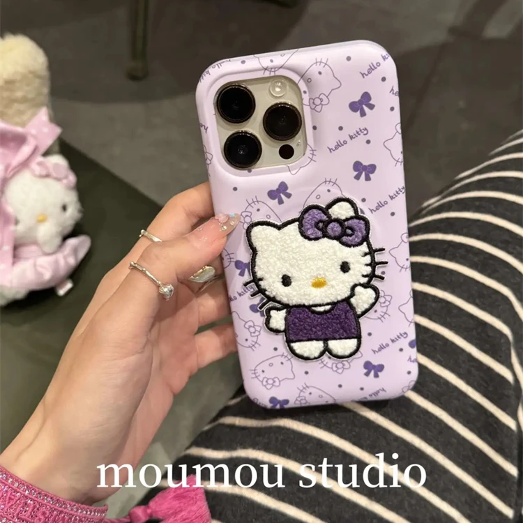 ins风满屏紫色Kitty适用iPhone16Promax手机壳15pro可爱14新13pro