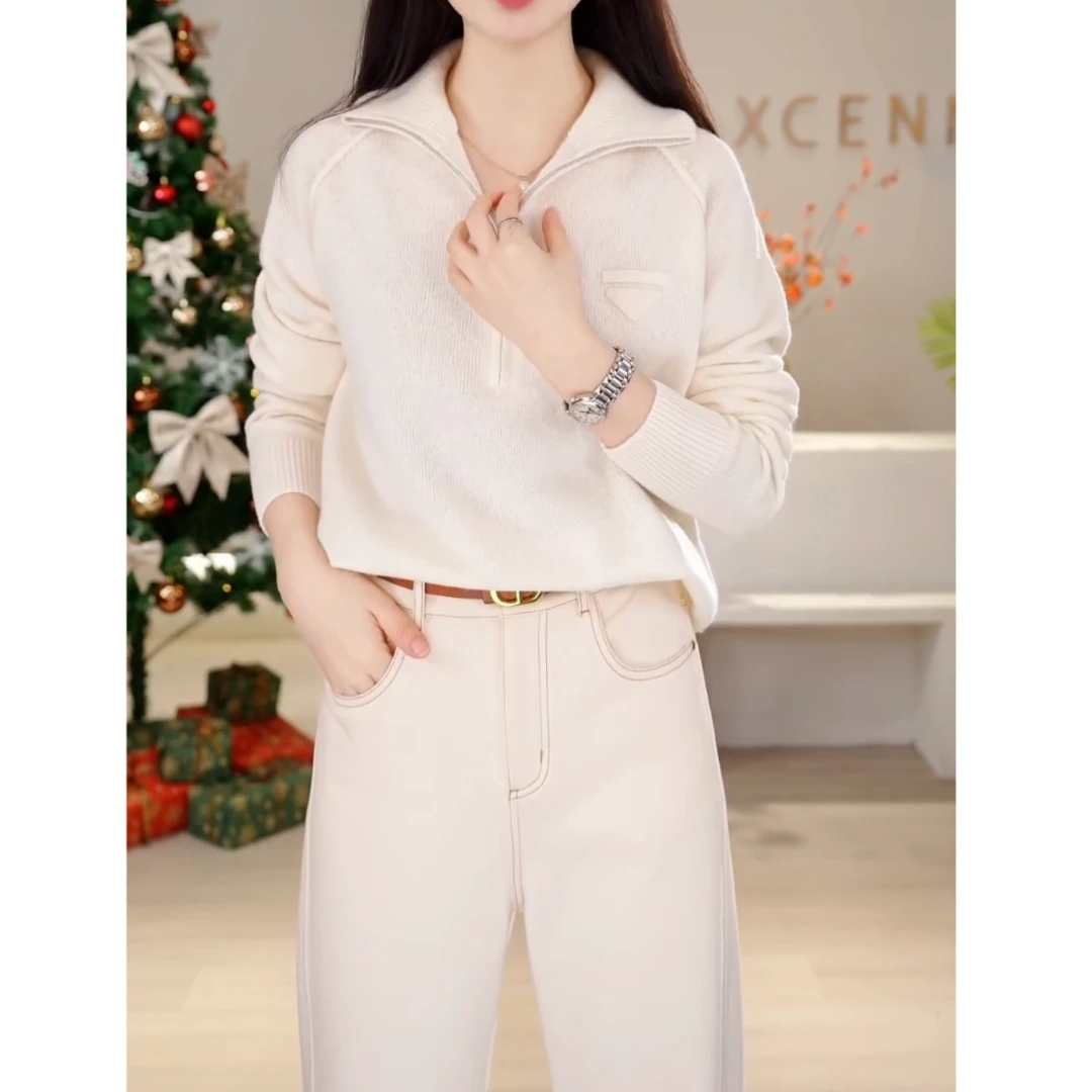 【新宸Xcenn】三角标100羊毛半高领拉链毛衣MS0A8279