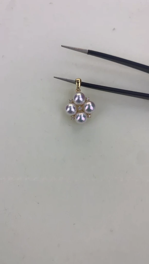 18K金镶嵌DA海水珍珠 GD170 5-6 四叶草吊坠