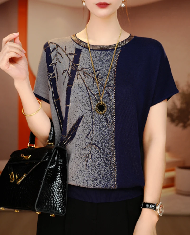 新款夏季琉璃冰感丝短袖上衣女舒适透气上衣V25D157