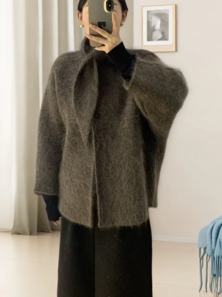 CHAO级推荐！老钱风~超幼马海毛~蝴蝶结针织开衫2508