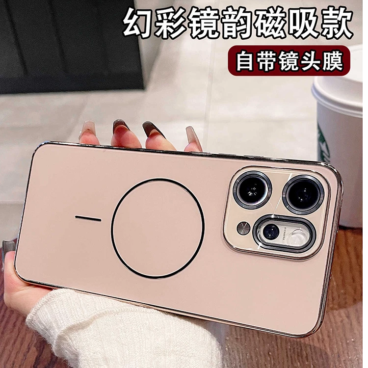 细圈磨砂磁吸适用OPPOReno14pro手机壳13镭射镜头膜12pro全包防摔