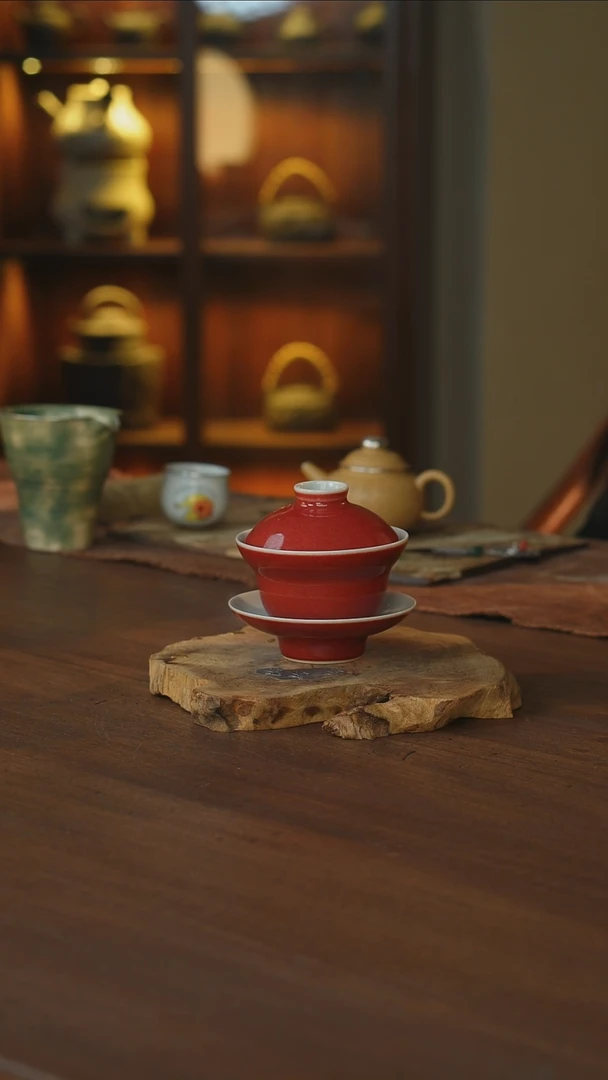 豇豆红三才葫芦盖碗..