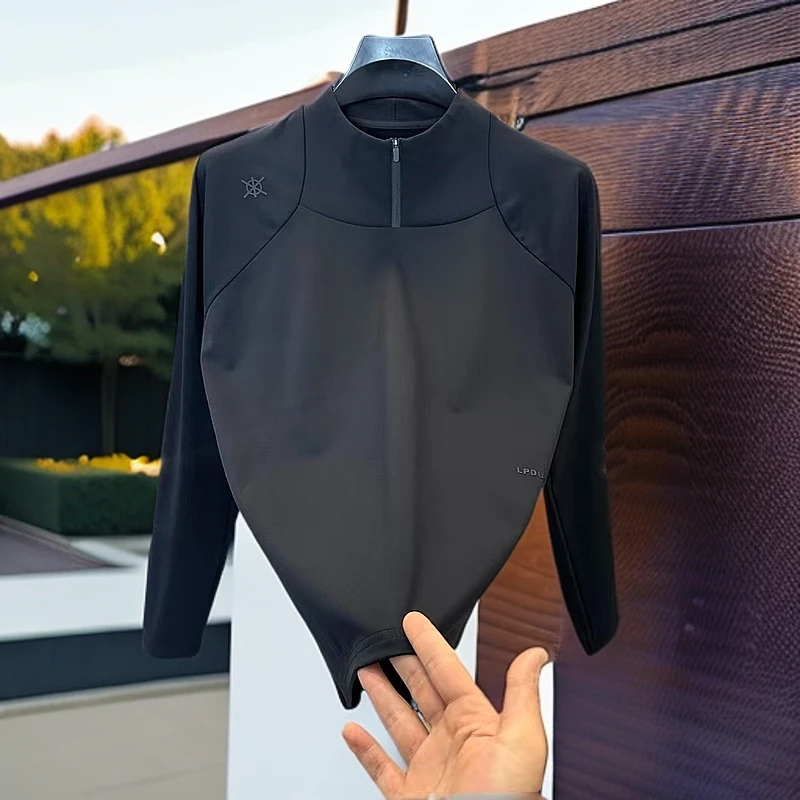 S088户外男士长袖圆领拉链搞定打底纯色半高领运动休闲城市户外