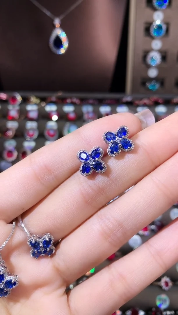 耳饰蓝宝石银S925镶嵌银