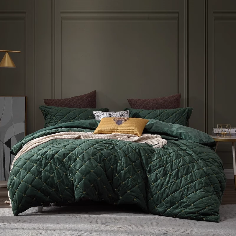 【臭屁坨夫妇专属】梦洁家纺 法兰绒绗缝四件套: 瑞恩（绿）