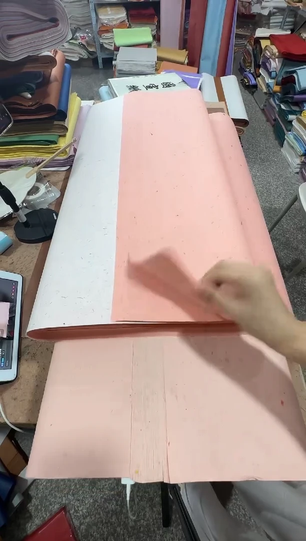 四尺50张粉黛色珠光桃花宣