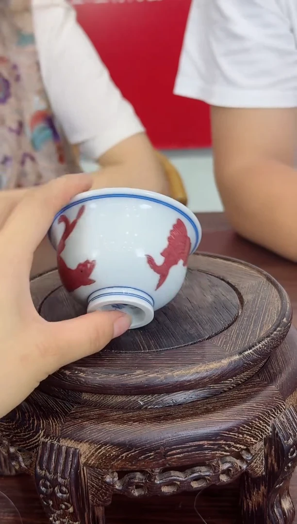 133函夏非遗余国龙ygl青花釉里红四鱼压手杯