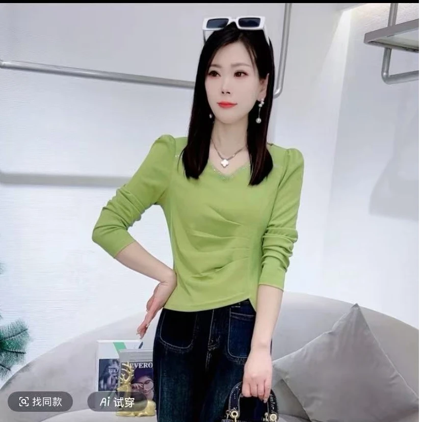 新款时尚长袖女气质减龄显瘦百搭洋气打底上衣8029#